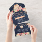 リトルカボキンピンクピーチフローラネイビーベイビーシャワー オールインワン招待状 (貼ってはがせる)