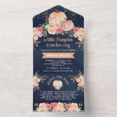 リトルカボキンピンクピーチフローラネイビーベイビーシャワー オールインワン招待状 (内側)