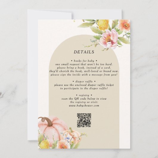 リトルカボキンピンクフローラ秋の赤ちゃんシャワー 招待状 (裏面)