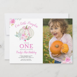 リトルカボキンピンクボウガールズファースト誕生日写真 招待状