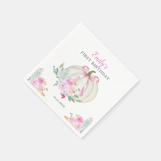 リトルカボキンピンクボウガールズファースト誕生日 スタンダードカクテルナプキン (角)