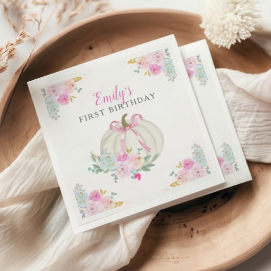 リトルカボキンピンクボウガールズファースト誕生日 スタンダードカクテルナプキン