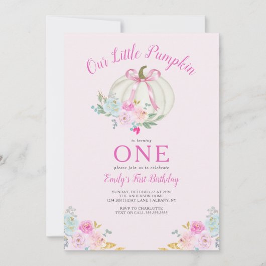 リトルカボキンピンクボウガールズファースト誕生日 招待状 (正面)