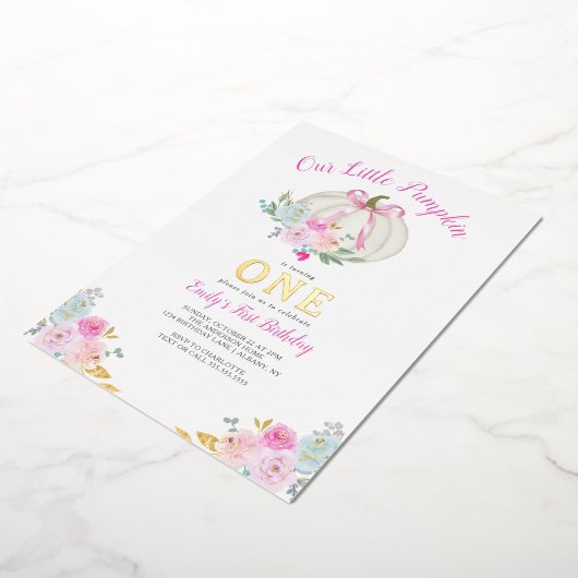 リトルカボキンピンクボウガールズ1st誕生日金ゴールド 箔招待状 (回転した状態)