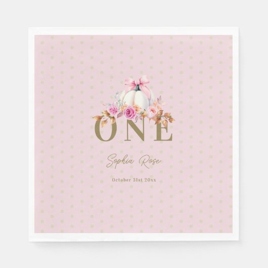 リトルカボキンピンクボウバラドット1st誕生日 スタンダードランチョンナプキン (正面)