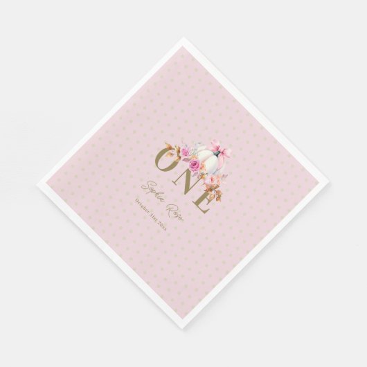 リトルカボキンピンクボウバラドット1st誕生日 スタンダードランチョンナプキン (角)