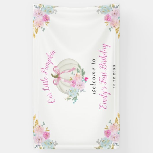 リトルカボキンピンクボウ女の子1st誕生日へようこそ 横断幕 (縦)