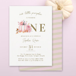 リトルカボキンピンク水彩バラ1st誕生日 招待状