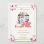 リトルカボキンピンク金ゴールド紅葉1st誕生日 招待状 (正面)