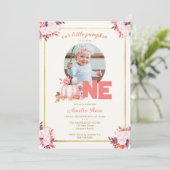 リトルカボキンピンク金ゴールド紅葉1st誕生日 招待状 (スタンド正面)