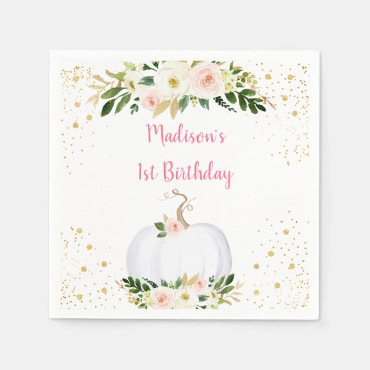 リトルカボキンピンク金ゴールド誕生日 スタンダードカクテルナプキン (正面)