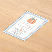 リトルカボキンブルーギンガム秋ベビーシャワー アクリル招待状 (レイダウン)