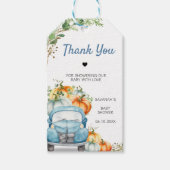 リトルカボキンブルートラックベビーシャワーメッセージカード ギフトタグ (正面)