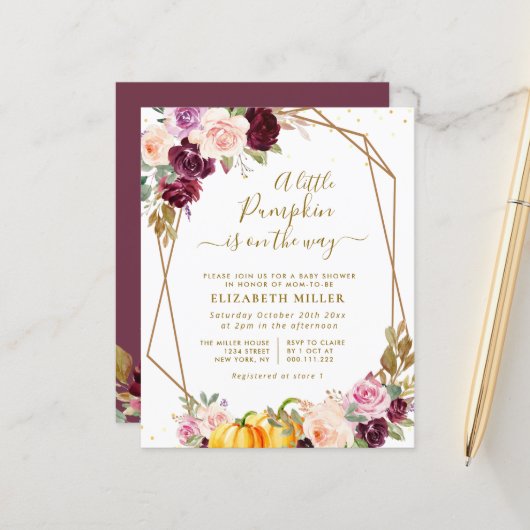 リトルカボキンベリーフローラベビーシャワー招待状 (正面/裏面インサイチュ)