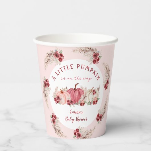 リトルカボキンマルサラピンク秋ボホベイビーシャワー 紙コップ (裏面)