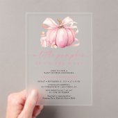 リトルカボチャかわいいピンクの女の子の赤ちゃんシャワー アクリル招待状 (インサイチュ (ポータブル))