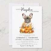 リトルカボチャかわいい子犬シンプル秋ベビーシャワー 招待状 (正面)