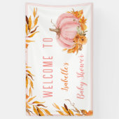 リトルカボチャがピンクの歓迎バナーの途中にある 横断幕 (縦)