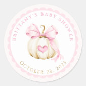 リトルカボチャがピンクの赤ちゃんシャワーに行く ラウンドシール (正面)