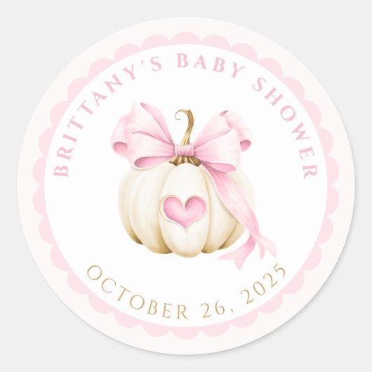 リトルカボチャがピンクの赤ちゃんシャワーに行く ラウンドシール (正面)