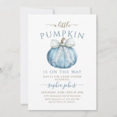 リトルカボチャが途中でブルーボウの赤ちゃんシャワー 招待状 (正面)