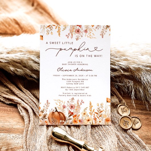 リトルカボチャが途中にあるフローラ赤ちゃんシャワー 招待状
