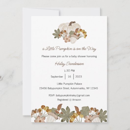 リトルカボチャが途中の招待状、ベビー 招待状 (正面)