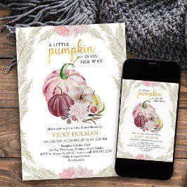 リトルカボチャとパンパスグラスベビーシャワー 招待状