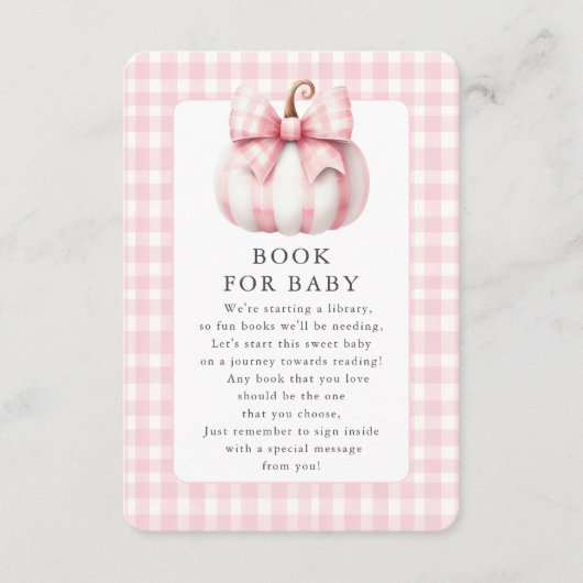 リトルカボチャのピンクのギンガムブックベビーカード エンクロージャーカード (正面)