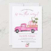 リトルカボチャのピンクの水の色ガールベビーシャワー 招待状 (正面)