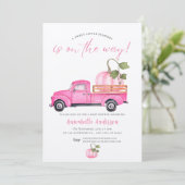 リトルカボチャのピンクの水の色ガールベビーシャワー 招待状 (スタンド正面)