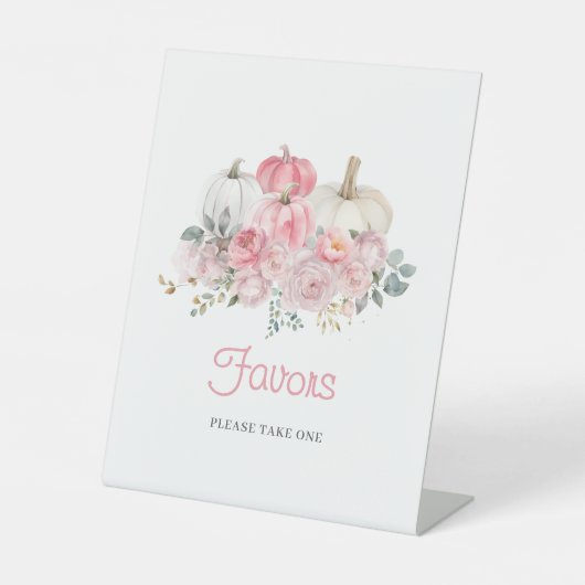 リトルカボチャのピンクの赤ちゃんシャワーの好意 台座サイン (正面)