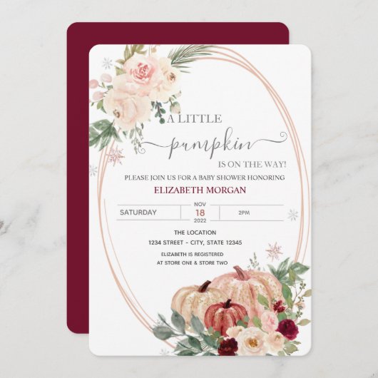 リトルカボチャのフレーム花ベビーシャワー 招待状 (正面/裏面)