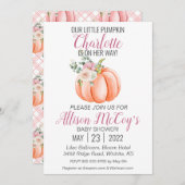 リトルカボチャの彼女の方法ピンクのフローラ赤ちゃんシャワー 招待状 (正面/裏面)