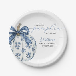 リトルカボチャの方法で男の子の赤ちゃんシャワー青い弓 ペーパープレート