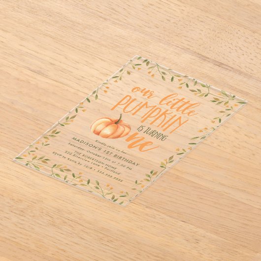 リトルカボチャの最初の誕生日パーティー アクリル招待状 (レイダウン)