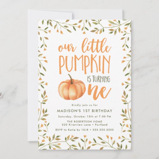 リトルカボチャの最初の誕生日パーティー 招待状 (正面)