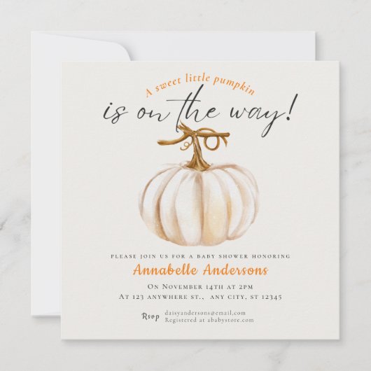 リトルカボチャの水の色ベビーシャワーの招待 招待状 (正面)