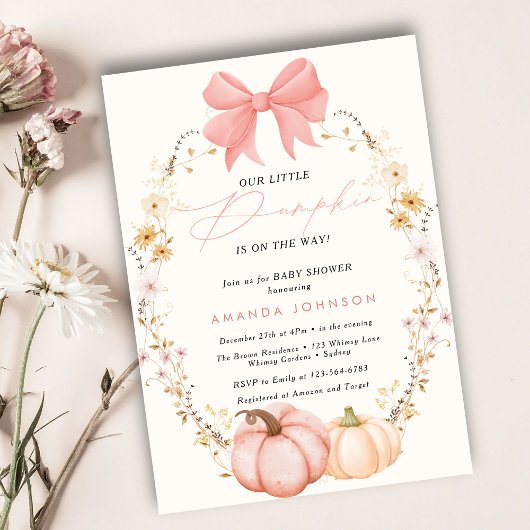 リトルカボチャの途中の秋10月の赤ちゃんシャワー 招待状