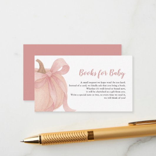 リトルカボチャの道ピンクの本のベビー エンクロージャーカード (正面/裏面インサイチュ)