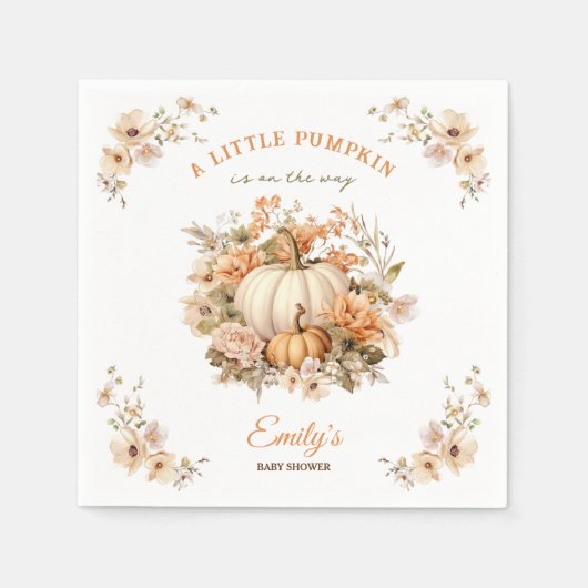 リトルカボチャはニュートラルな赤ちゃんシャワーの途中にある スタンダードカクテルナプキン (正面)