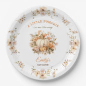 リトルカボチャはニュートラルな赤ちゃんシャワーの途中にある ペーパープレート (正面)