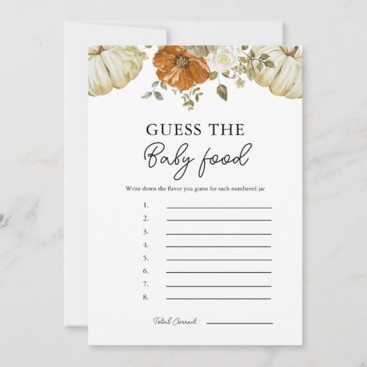 リトルカボチャはベビーのフードゲームカードを推測 招待状 (正面)