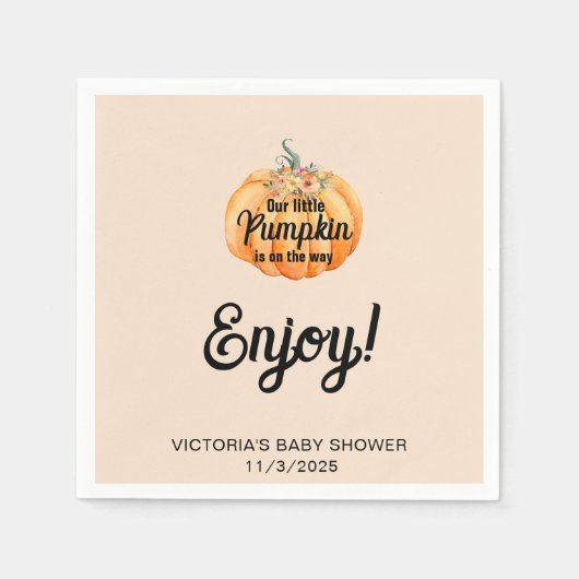 リトルカボチャはベビーシャワーの途中にある スタンダードカクテルナプキン (正面)