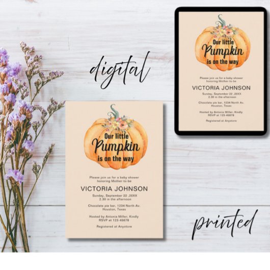 リトルカボチャはベビーシャワーの途中にある 招待状