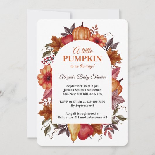 リトルカボチャは秋の赤ちゃんシャワーの途中にある 招待状 (正面)