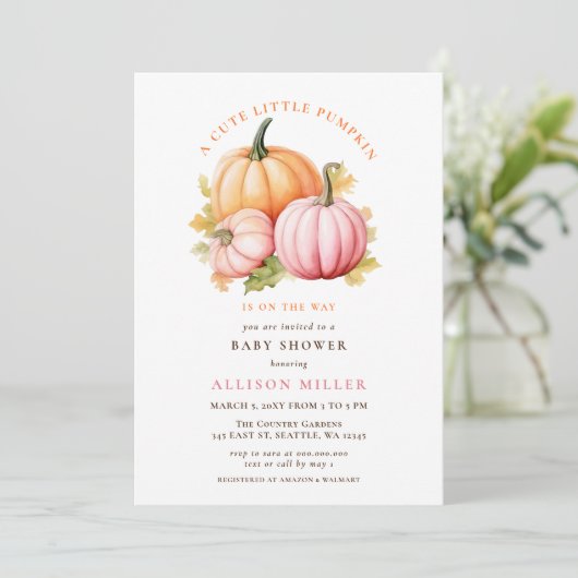 リトルカボチャは途中にある秋女の子の赤ちゃんシャワー 招待状 (スタンド正面)