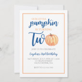 リトルカボチャは2つのブルー秋2nd誕生日 招待状 (正面)