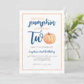 リトルカボチャは2つのブルー秋2nd誕生日 招待状 (スタンド正面)