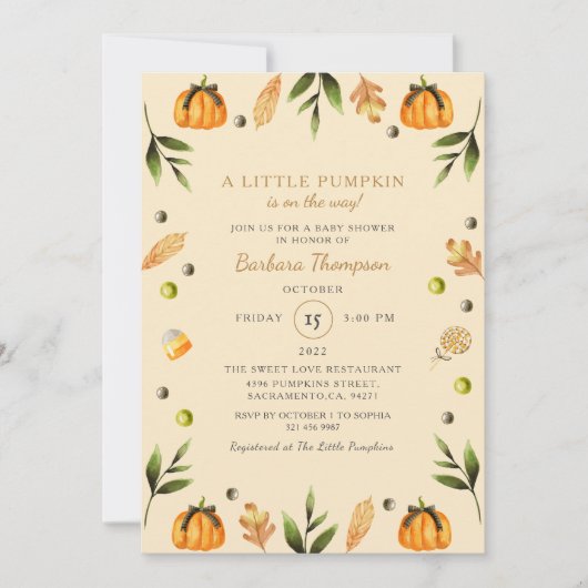 リトルカボチャエレガントハロウィーンテーマベビーシャワー シーズンカード (正面)